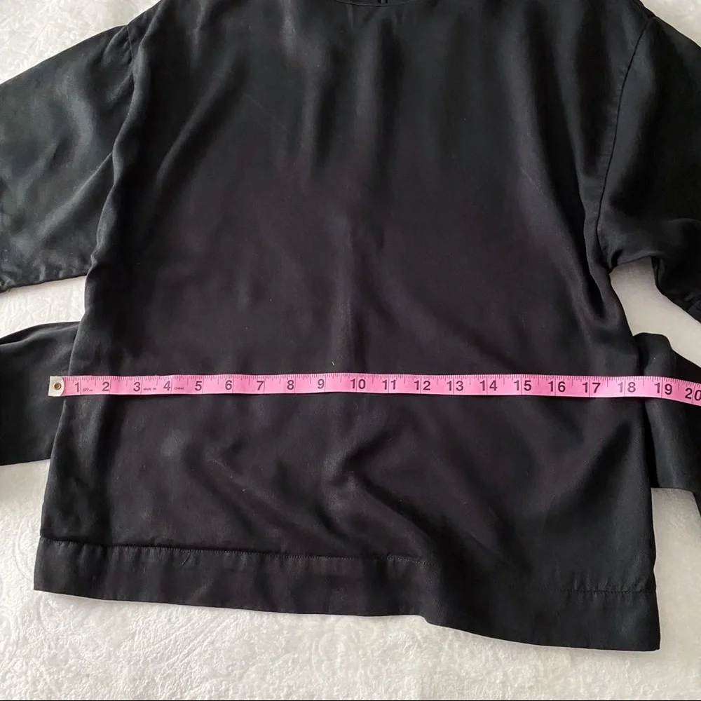 Black Tied Waist Wide Sleeve Blouse